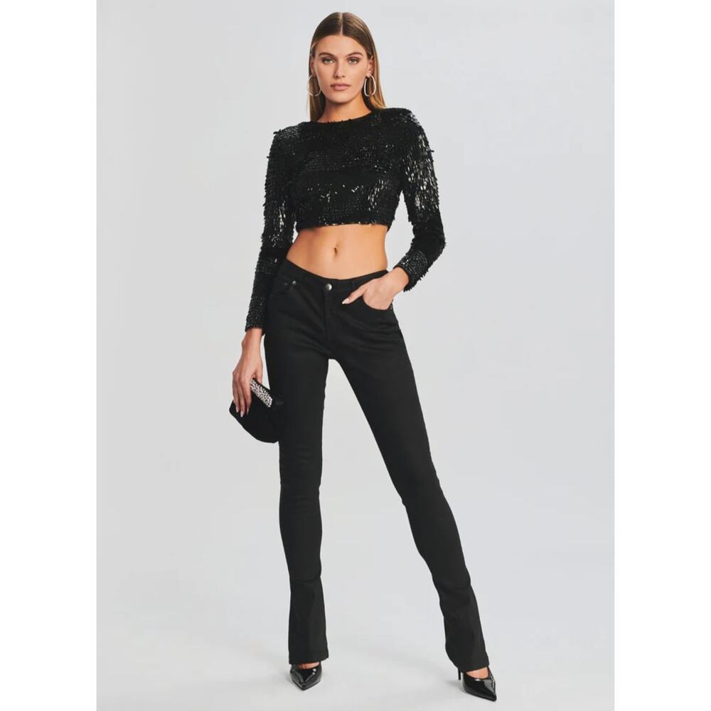 SER.O.YA Cindy Coated Denim Flare Jeans Black Waxed Leather Look NWT 28